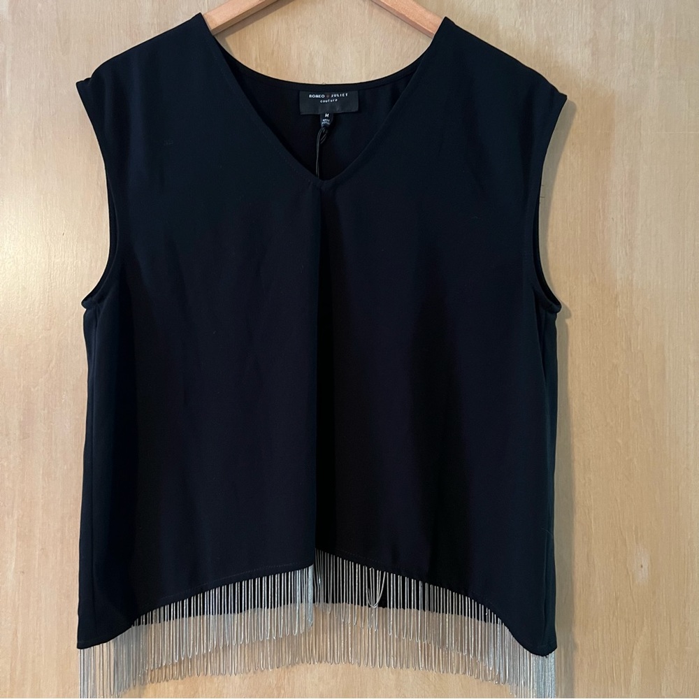 Romeo + Juliet Black Fringe Top - NEW - medium